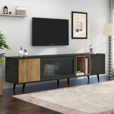 OEM Mueble De Tv Elegante, 200 X 40 X 55,5 Cm, Madera Oscura, Gris Y Vetas De Madera, Adecuado Para Un Televisor De 90 Pulgadas, Mueble De Salón OEM Mueble De Tv Elegante, 200 X 40 X 55,5 Cm, Madera Oscura, Gris Y Vetas De Madera, Adecuado Para Un Televisor De 90 Pulgadas, Mueble De Salón
