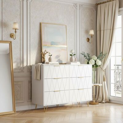 OEM Cómoda De 6 Cajones Blanca 100 X 34 X 72 Cm – Madera Y Metal, Anti-vuelco, Patas Metálicas OEM Cómoda De 6 Cajones Blanca 100 X 34 X 72 Cm – Madera Y Metal, Anti-vuelco, Patas Metálicas