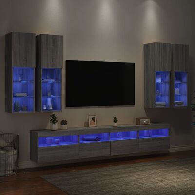 Muebles De Tv De Pared Con Luces Led 7 Piezas Gris Sonoma Vidaxl Muebles De Tv De Pared Con Luces Led 7 Piezas Gris Sonoma Vidaxl