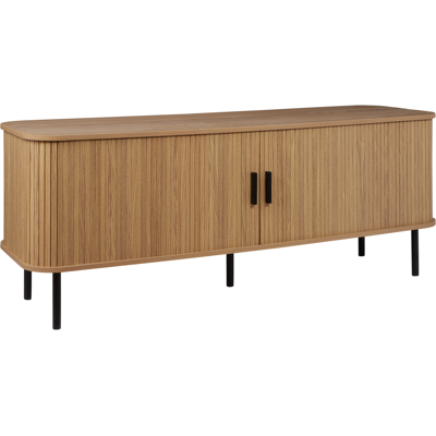 BELIANI Mueble Tv Retro Puertas Correderas Organizador De Cables Mdf Patas De Metal Televisor De Hasta 54ʺ Madera Clara Bradley BELIANI Mueble Tv Retro Puertas Correderas Organizador De Cables Mdf Patas De Metal Televisor De Hasta 54ʺ Madera Clara Bradley
