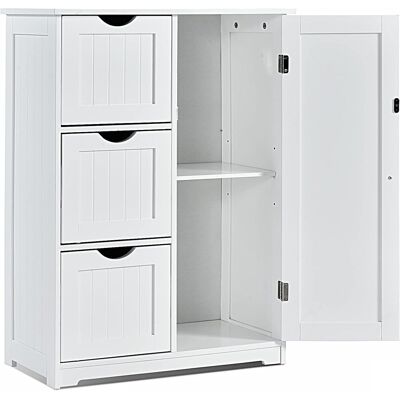 Mueble Baño, Armario De Suelo Para El Baño, 3 Cajones Y 1 Armario, Estante Ajustable Para Salón, Baño, Dormitorio, Oficina, Armario De Almacenaje, 60x 30x 81cm (blanco) - Costway Mueble Baño, Armario De Suelo Para El Baño, 3 Cajones Y 1 Armario, Estante Ajustable Para Salón, Baño, Dormitorio, Oficina, Armario De Almacenaje, 60x 30x 81cm (blanco) - Costway