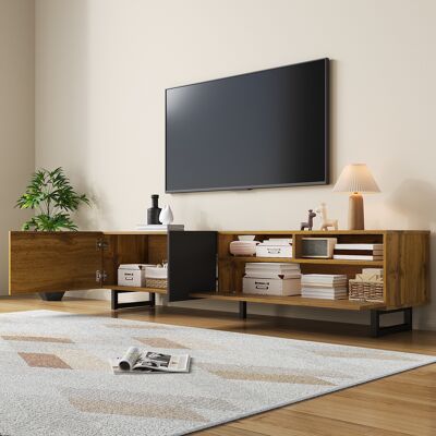 STILVORA Mueble Tv Con 3 Puertas Y 2 Huecos, Patas Metálicas En U, Estilo Retro, En Tablero De Partículas, 170×42×36,5 Cm, Gris STILVORA Mueble Tv Con 3 Puertas Y 2 Huecos, Patas Metálicas En U, Estilo Retro, En Tablero De Partículas, 170×42×36,5 Cm, Gris