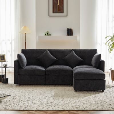 KELLANY Sofá Esquinero En Forma De L, Convertible En Sofá De 3 Plazas, Diseño Modular, Con Otomana Móvil Y 4 Cojines De Chenilla, Ideal Para Salón, Apartamento Y Oficina, Color Gris, Con Vídeo [sku Antiguo: N KELLANY Sofá Esquinero En Forma De L, Convertible En Sofá De 3 Plazas, Diseño Modular, Con Otomana Móvil Y 4 Cojines De Chenilla, Ideal Para Salón, Apartamento Y Oficina, Color Gris, Con Vídeo [sku Antiguo: N