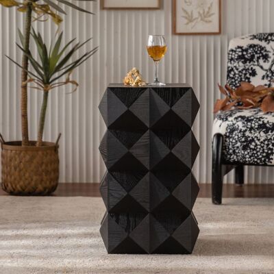 KELLANY Mesita Auxiliar Retro De Madera Negra Con Diseño De Relieve Tridimensional De 60 Cm De Altura. No Requiere Montaje. KELLANY Mesita Auxiliar Retro De Madera Negra Con Diseño De Relieve Tridimensional De 60 Cm De Altura. No Requiere Montaje.
