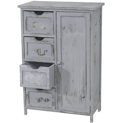 DÉCOSHOP26 Cómoda De Estilo Vintage, Mueble Auxiliar Con Cajones, 82x55x30cm, En Madera De Paulownia Gris 040002491 DÉCOSHOP26 Cómoda De Estilo Vintage, Mueble Auxiliar Con Cajones, 82x55x30cm, En Madera De Paulownia Gris 040002491