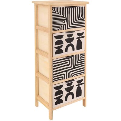 Mueble De Mdf Y Paulownia Con 4 Cajones, Diseño «tribal Craft», Con Tiradores De Metal En Color Natural Y Negro - Tendance Mueble De Mdf Y Paulownia Con 4 Cajones, Diseño «tribal Craft», Con Tiradores De Metal En Color Natural Y Negro - Tendance