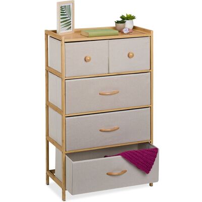 Cómoda de Bambú Relaxdays con 5 Cajones de Tela - Almacenamiento para Dormitorio Cómoda de Bambú Relaxdays con 5 Cajones de Tela - Almacenamiento para Dormitorio
