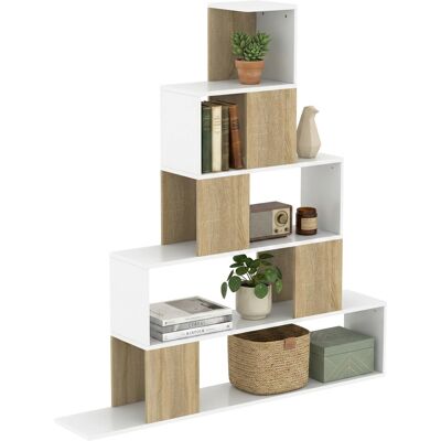 JHY DESIGN Estantería De Almacenamiento, Librería Geométrica De 5 Niveles, Para Oficina, Sala De Estar, Dormitorio, Blanca Y Madera Natural. JHY DESIGN Estantería De Almacenamiento, Librería Geométrica De 5 Niveles, Para Oficina, Sala De Estar, Dormitorio, Blanca Y Madera Natural.