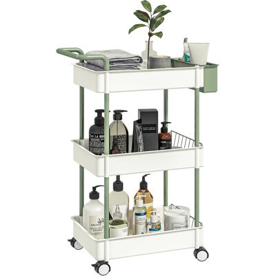TORMATOR Carrito De Tres Niveles, Cesta Colgante, Asa De Empuje, Cuatro Ruedas, Estructura Metálica, Blanco, 50 X 29,4 X 77 Cm TORMATOR Carrito De Tres Niveles, Cesta Colgante, Asa De Empuje, Cuatro Ruedas, Estructura Metálica, Blanco, 50 X 29,4 X 77 Cm