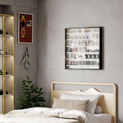 TORMATOR Vitrina De Pared De Madera Con Estantes Ajustables Y 2 Puertas Correderas De Cristal 80x9,5x83 Cm Negro TORMATOR Vitrina De Pared De Madera Con Estantes Ajustables Y 2 Puertas Correderas De Cristal 80x9,5x83 Cm Negro