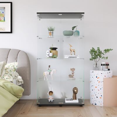 TANANT Vitrina De Cristal Con 4 Estantes, Biblioteca Autoportante Negra De Doble Puerta Para Salón, Dormitorio U Oficina – Negro TANANT Vitrina De Cristal Con 4 Estantes, Biblioteca Autoportante Negra De Doble Puerta Para Salón, Dormitorio U Oficina – Negro