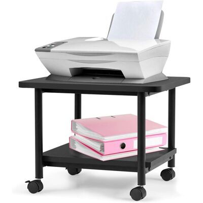 Costway - Mesa Auxiliar Con Rueda Giratoria 360⁰ Estante De 2 Niveles Almacenamiento Carro De Fotocopiadoras (negro) Costway - Mesa Auxiliar Con Rueda Giratoria 360⁰ Estante De 2 Niveles Almacenamiento Carro De Fotocopiadoras (negro)