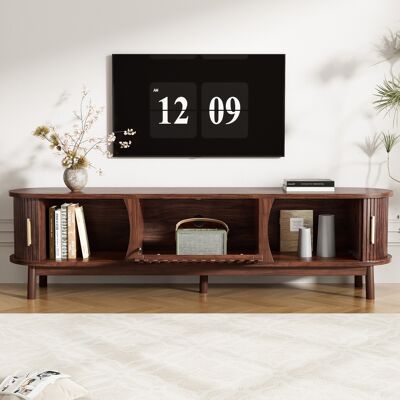 STILVORA Mueble De Tv Con 2 Puertas Correderas Y 1 Puerta Abatible, Estilo Retro, En Mdf, 165×39,5×46 Cm, Marrón STILVORA Mueble De Tv Con 2 Puertas Correderas Y 1 Puerta Abatible, Estilo Retro, En Mdf, 165×39,5×46 Cm, Marrón