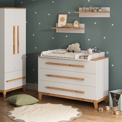 Cambiador Malia, Blanco/artesano, 133.2 X 98 Cm Con 3 Cajones, Vitalispa Cambiador Malia, Blanco/artesano, 133.2 X 98 Cm Con 3 Cajones, Vitalispa