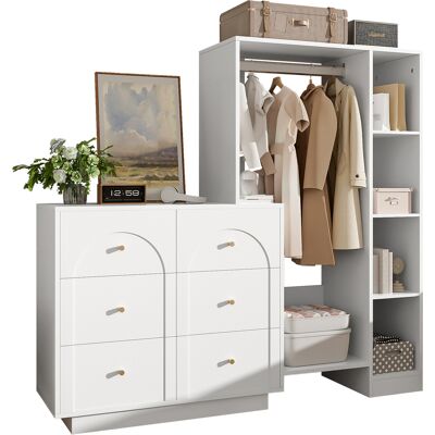 Chicfurn Armario Abierto Con Barra, 6 Cajones Y Estantes 139 X 35 X 133 Cm Blanco Chicfurn Armario Abierto Con Barra, 6 Cajones Y Estantes 139 X 35 X 133 Cm Blanco