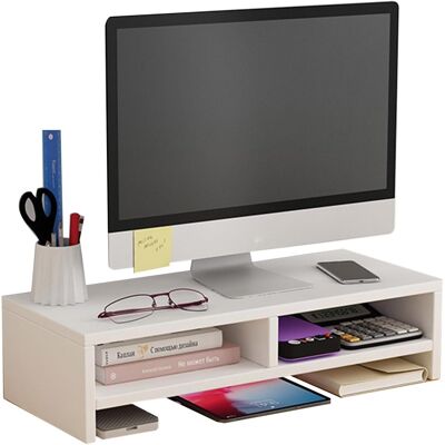 RAPANDA Soporte De Madera Para Monitor, Elevador De Monitor De Computadora, Organizador De Escritorio, Estante Multifuncional Para Monitor Con Compartimento De Almacenamiento, Doble Capa, Blanco RAPANDA Soporte De Madera Para Monitor, Elevador De Monitor De Computadora, Organizador De Escritorio, Estante Multifuncional Para Monitor Con Compartimento De Almacenamiento, Doble Capa, Blanco