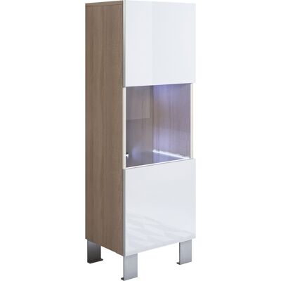 LETTIEMOBILI Vitrina Con Patas 12cm Armario Mueble De Salón Vitrina De Pared Led 1 Puerta 40x138x29cm Modelo Luke V3 Sonoma Mate Y Blanco Brillo LETTIEMOBILI Vitrina Con Patas 12cm Armario Mueble De Salón Vitrina De Pared Led 1 Puerta 40x138x29cm Modelo Luke V3 Sonoma Mate Y Blanco Brillo