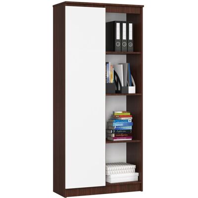 Akord - Librería R80 Wenge 80 Cm 1 Puerta Frente En Color Blanco 4 Estantes 80x35x180 Cm Akord - Librería R80 Wenge 80 Cm 1 Puerta Frente En Color Blanco 4 Estantes 80x35x180 Cm