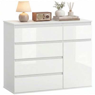 Homcom Aparador Con 5 Cajones, Aparador De Salón Con Estantes Ajustables, Puerta De Cierre Suave, Para Cocina, Entrada, Blanco Brillo, 100x40x80 Cm Homcom Aparador Con 5 Cajones, Aparador De Salón Con Estantes Ajustables, Puerta De Cierre Suave, Para Cocina, Entrada, Blanco Brillo, 100x40x80 Cm