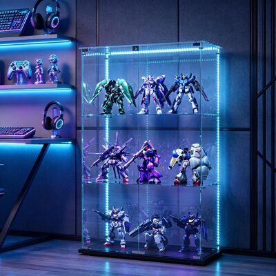 OCEVIA Vitrina De Cristal - Tres Estantes - Puertas Dobles - Negra - Independiente - Iluminación Led - Diseño Moderno - Ideal Para El Salón O El Dormitorio OCEVIA Vitrina De Cristal - Tres Estantes - Puertas Dobles - Negra - Independiente - Iluminación Led - Diseño Moderno - Ideal Para El Salón O El Dormitorio