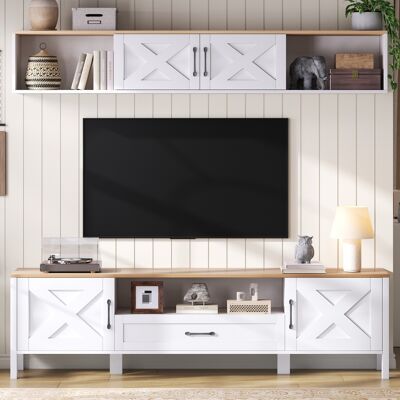 HAUSS SPOLE Mueble De Tv Mural De 180x40x50 Cm Con Vitrina Suspendida, 4 Armarios Y 1 Cajón, Mdf Blanco HAUSS SPOLE Mueble De Tv Mural De 180x40x50 Cm Con Vitrina Suspendida, 4 Armarios Y 1 Cajón, Mdf Blanco