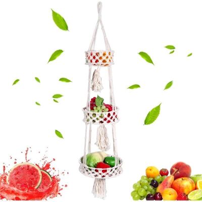 DPZO Cesta De Frutas Tejida A Mano Con Cuerda De Algodón Y Red Redonda De Bambú De Estilo Bohemio Cesta De Frutas Tejida Cesta Colgante De 3 Niveles Para La Cocina, Ideal Para Almacenar Frutas Y Verduras. DPZO Cesta De Frutas Tejida A Mano Con Cuerda De Algodón Y Red Redonda De Bambú De Estilo Bohemio Cesta De Frutas Tejida Cesta Colgante De 3 Niveles Para La Cocina, Ideal Para Almacenar Frutas Y Verduras.