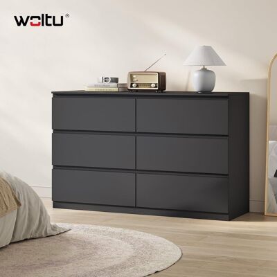 Woltu - Cómoda Para Dormitorio De 6 Cajones - Estilo Escandinavo - Almacenamiento, Negro Woltu - Cómoda Para Dormitorio De 6 Cajones - Estilo Escandinavo - Almacenamiento, Negro