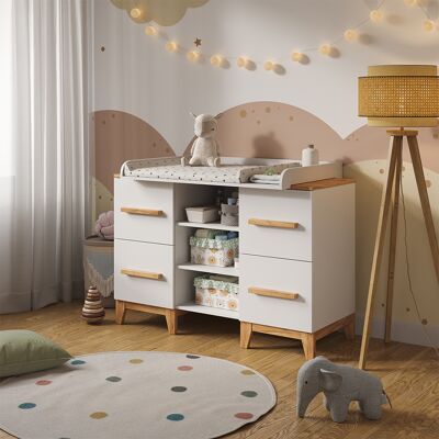 Cambiador Malia, Blanco/artesano, 133 X 98 Cm Xl Con 4 Cajones, Vitalispa Cambiador Malia, Blanco/artesano, 133 X 98 Cm Xl Con 4 Cajones, Vitalispa