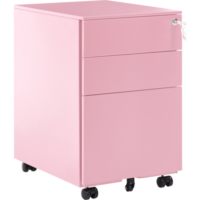 BELIANI Armario De Metal Rosa 3 Cajones Ruedas Cerradura Industrial Oficina Cami BELIANI Armario De Metal Rosa 3 Cajones Ruedas Cerradura Industrial Oficina Cami