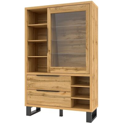 Meublorama - Vitrina, Mueble Para Vajilla, Aparador Milo. Color Roble Y Acabados En Negro. Mueble Ideal Para Su Comedor. Meublorama - Vitrina, Mueble Para Vajilla, Aparador Milo. Color Roble Y Acabados En Negro. Mueble Ideal Para Su Comedor.