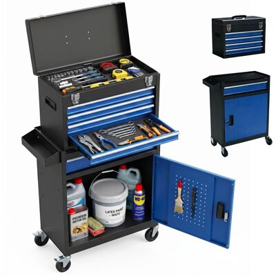Relaxdays Carro De Taller, 5 Cajones Y Caja Superior, Con Cerradura, 104x59,5x28 Cm, Acero, Negro-azul Relaxdays Carro De Taller, 5 Cajones Y Caja Superior, Con Cerradura, 104x59,5x28 Cm, Acero, Negro-azul