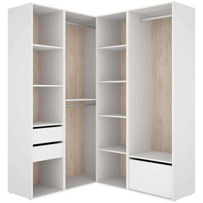 DKT Vestidor De Rincón Reus 2 Cajones, Zapatero Y Trasera Reversible En Blanco/natural, 204.5cm(alto) 124cm(ancho) 144.5cm(fondo). DKT Vestidor De Rincón Reus 2 Cajones, Zapatero Y Trasera Reversible En Blanco/natural, 204.5cm(alto) 124cm(ancho) 144.5cm(fondo).