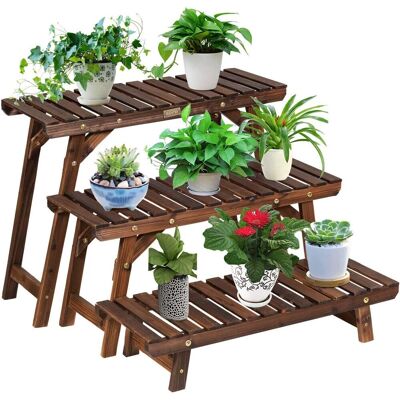 Costway - Soprte De Plantas Estante De Madera Con 3 Niveles Estante Carbonizado De Escalera Para Plantas Y Flores Costway - Soprte De Plantas Estante De Madera Con 3 Niveles Estante Carbonizado De Escalera Para Plantas Y Flores