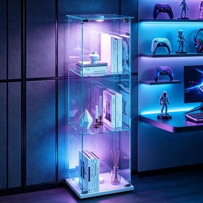 OCEVIA Vitrina De Cristal De Tres Niveles Con Puertas - Mueble De Almacenamiento Independiente - Blanca - Con Iluminación Led - Diseño Moderno - Ideal Para El Salón O El Dormitorio - Vitrina OCEVIA Vitrina De Cristal De Tres Niveles Con Puertas - Mueble De Almacenamiento Independiente - Blanca - Con Iluminación Led - Diseño Moderno - Ideal Para El Salón O El Dormitorio - Vitrina