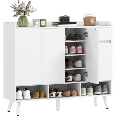 JHY DESIGN Zapatero Sin Tiradores, 4 Puertas, 4 Estantes Ajustables, Zapatero Independiente Con 5 Patas De Madera, Madera, Blanco JHY DESIGN Zapatero Sin Tiradores, 4 Puertas, 4 Estantes Ajustables, Zapatero Independiente Con 5 Patas De Madera, Madera, Blanco