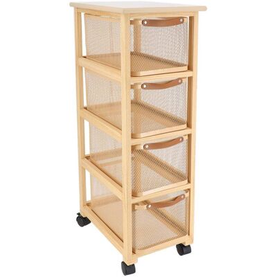 Mueble Rectangular De Madera Con Ruedas 4 Cestas De Metal En Color Beige Y Natural - Tendance Mueble Rectangular De Madera Con Ruedas 4 Cestas De Metal En Color Beige Y Natural - Tendance