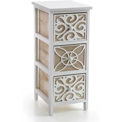 GICOS Cómoda De Madera Blanca 26 X 32 X 62 Cm Con 3 Cajones Y Frontales Tallados GICOS Cómoda De Madera Blanca 26 X 32 X 62 Cm Con 3 Cajones Y Frontales Tallados