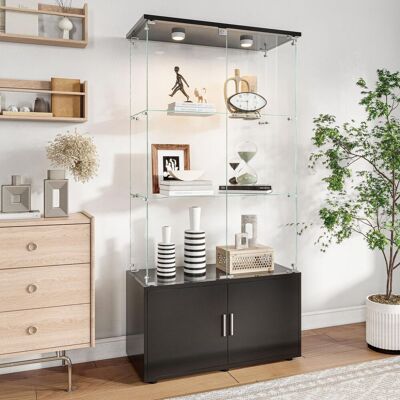 SOLKVUNZA Vitrina 78,5x35x164 Cm - Mueble Expositor De 3 Niveles Con 2 Focos Led Y Cerradura De Seguridad - Vidrio Templado Y Mdf - Negro SOLKVUNZA Vitrina 78,5x35x164 Cm - Mueble Expositor De 3 Niveles Con 2 Focos Led Y Cerradura De Seguridad - Vidrio Templado Y Mdf - Negro