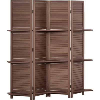 Homcom Biombo Plegable De 4 Paneles De Madera, 162x170 Cm, Biombo Separador De Ambientes Con 3 Estantes, Diseño De Persianas, Nogal Homcom Biombo Plegable De 4 Paneles De Madera, 162x170 Cm, Biombo Separador De Ambientes Con 3 Estantes, Diseño De Persianas, Nogal