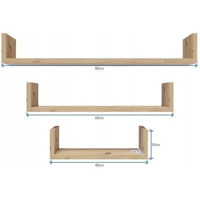 OEM Ex3 Estante Colgante Grande, Roble Artesanal, Juego De 3 Estantes OEM Ex3 Estante Colgante Grande, Roble Artesanal, Juego De 3 Estantes
