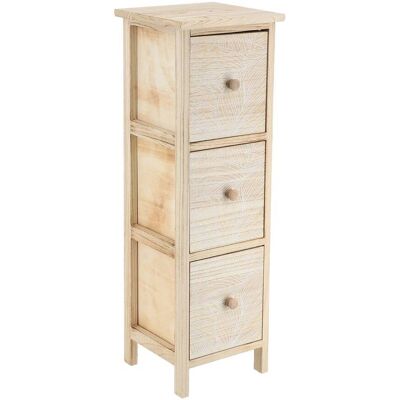 Mueble De Paulownia Y Mdf Con 3 Cajones, Diseño «esteban», Con Tiradores De Madera Natural Y Blanca - Tendance Mueble De Paulownia Y Mdf Con 3 Cajones, Diseño «esteban», Con Tiradores De Madera Natural Y Blanca - Tendance