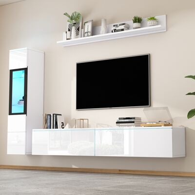 Mueble Tv Con Vitrina Y Estante Led 3 Piezas Okmyhome Mueble Tv Con Vitrina Y Estante Led 3 Piezas Okmyhome