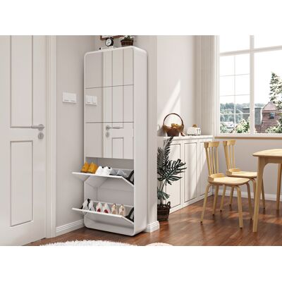 BEAOK Zapatero De Mdf Blanco Con Espejo De Cuerpo Entero, 5 Puertas Abatibles, 176 Cm BEAOK Zapatero De Mdf Blanco Con Espejo De Cuerpo Entero, 5 Puertas Abatibles, 176 Cm