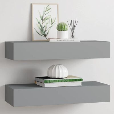 Estantes de pared con cajón vidaXL 2 uds MDF gris - Estantes de pared con cajón Estantes de pared con cajón vidaXL 2 uds MDF gris - Estantes de pared con cajón