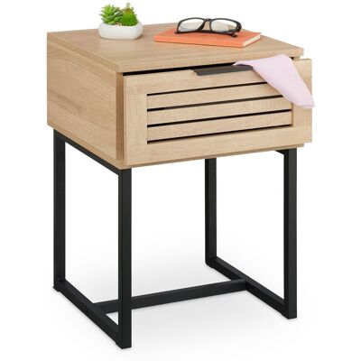 Relaxdays - Mesita De Noche Con Cajón, 55,5 X 40 X 41,5 Cm, Mesilla Cabecera Metal Y Efecto Madera Clara, Natural Y Negro Relaxdays - Mesita De Noche Con Cajón, 55,5 X 40 X 41,5 Cm, Mesilla Cabecera Metal Y Efecto Madera Clara, Natural Y Negro