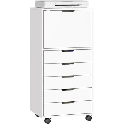 Homcom Cajonera Escritorio Con 5 Cajones, Cajonera De Oficina Con Ruedas Y Armario Con Cierre Suave, Soporte Para Impresora, Blanco Homcom Cajonera Escritorio Con 5 Cajones, Cajonera De Oficina Con Ruedas Y Armario Con Cierre Suave, Soporte Para Impresora, Blanco