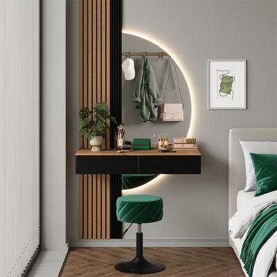 Tocador Melina, Roble/negro, 100 Cm Con Espejo Led, Vicco Tocador Melina, Roble/negro, 100 Cm Con Espejo Led, Vicco