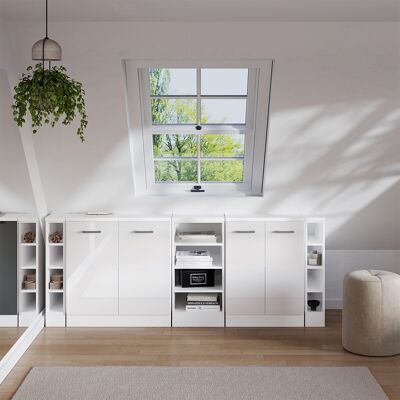 Conjunto De Armarios Para Techo Inclinado Rion, Blanco Alto Brillo, 210 Cm Lote De 5 Carcasas De Armario 60 Cm De Profundidad, Vicco Conjunto De Armarios Para Techo Inclinado Rion, Blanco Alto Brillo, 210 Cm Lote De 5 Carcasas De Armario 60 Cm De Profundidad, Vicco