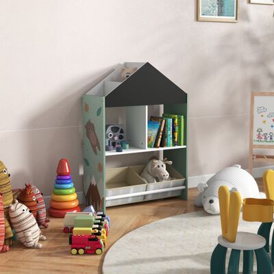 LIIYIELA Organizador Infantil Estantería Para Juguetes Con Estantes Abiertos Y 2 Cajas Extraíbles 62,4x26,5x90 Cm Verde LIIYIELA Organizador Infantil Estantería Para Juguetes Con Estantes Abiertos Y 2 Cajas Extraíbles 62,4x26,5x90 Cm Verde