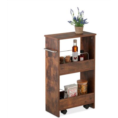 Carrito Auxiliar Estrecho, 3 Estantes, Estantería Estrecha Cocina Y Baño, 66,5x42x20 Cm, Con Ruedas, Marrón - Relaxdays Carrito Auxiliar Estrecho, 3 Estantes, Estantería Estrecha Cocina Y Baño, 66,5x42x20 Cm, Con Ruedas, Marrón - Relaxdays
